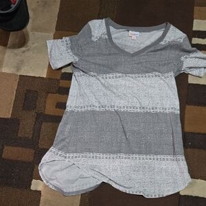 LuLaRoe Gray and White V-Neck Tee